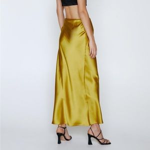 Alexandre Laurent Paris Mustard Gold Satin Maxi Skirt Small